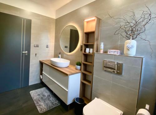 多克西Apartmány DOME的一间带水槽和镜子的浴室