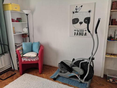 瓦拉日丁Apartman Anđela的一间设有婴儿推车和熊猫墙的房间
