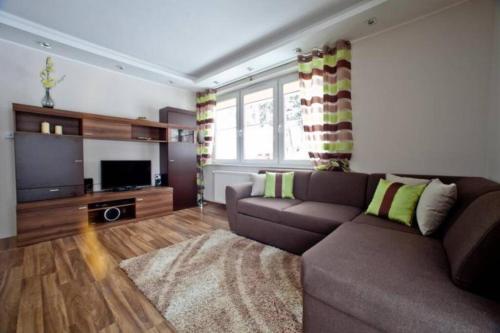 斯克拉斯卡波伦巴Apartament Oliwkowy的带沙发和平面电视的客厅