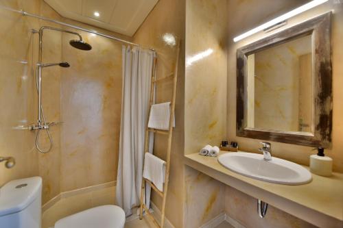 伊兹拉Onar Hydra的一间带水槽、卫生间和镜子的浴室
