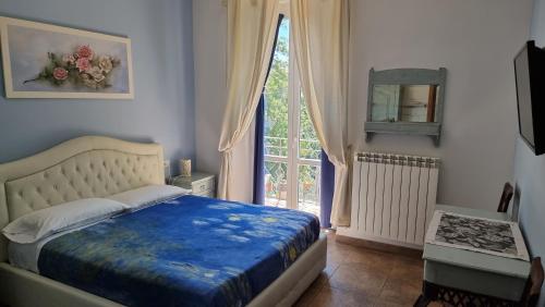 阿斯科利皮切诺安蒂科博尔切诺住宿加早餐旅馆的一间卧室设有一张床和一个大窗户