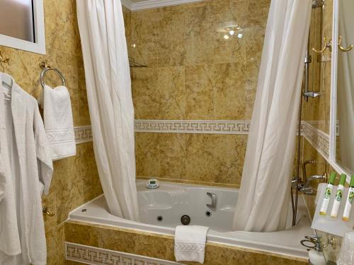 内尔哈帕莱索德尔马酒店的浴室配有浴缸和淋浴及浴帘