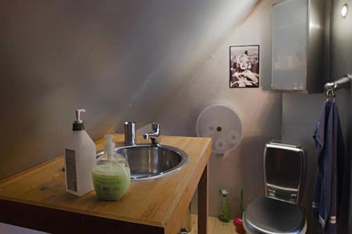 斯德哥尔摩Pink House Room#1 Stockholm的一间带水槽和一瓶肥皂的浴室