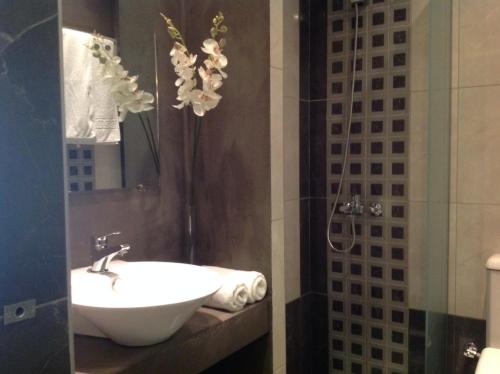 萨索斯银河城酒店的一间带水槽和淋浴的浴室