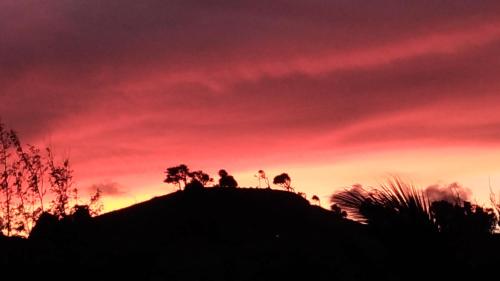 豪特尔Sur L'Anse的一群人坐在山顶上日落