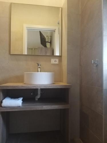 坎波马里诺B&B La Dolce Vita的一间带水槽、镜子和淋浴的浴室