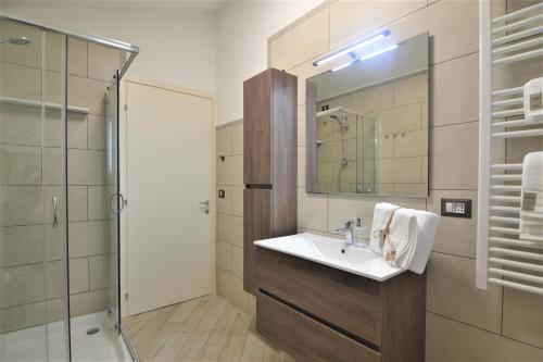 乌尔比诺B&B Canavaccio的一间带水槽、淋浴和镜子的浴室
