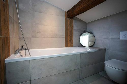 蒙彼利埃Le petit Corum - HH的带浴缸、卫生间和镜子的浴室
