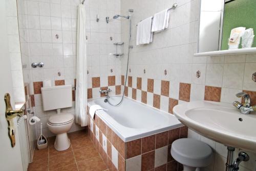 特罗斯多夫瓦尔德酒店的带浴缸、卫生间和盥洗盆的浴室