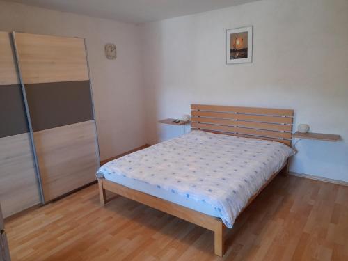 阿伊多夫什契纳Hiša Pepi的一间带一张床和一个衣柜的小卧室