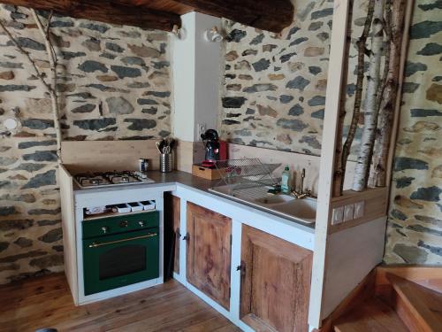Le PertuisGîte Le p'tit nid de Riouffreyt的小厨房配有炉灶和水槽