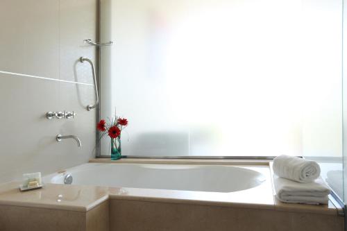 雷西斯膝西亚尼亚特城市酒店的带浴缸和窗户的浴室