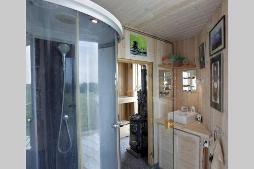 KullamaaKullapesa的带淋浴和盥洗盆的浴室