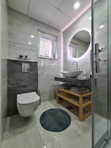 杜布罗夫尼克卡拉伊科别墅住宿加早餐旅馆的一间带水槽、卫生间和镜子的浴室