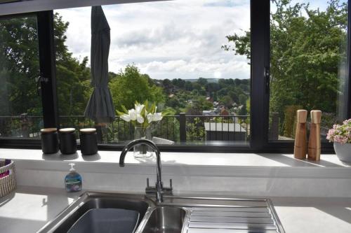 沙夫茨伯里The View的带水槽的厨房台面和窗户