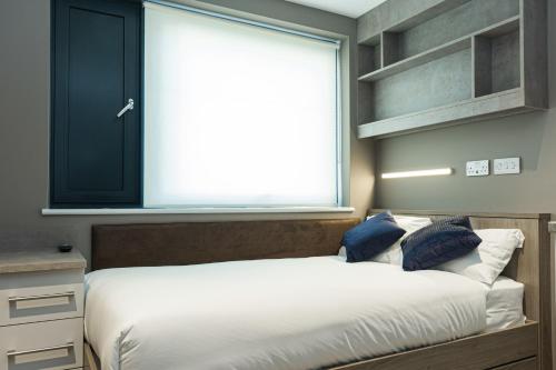 卡迪夫For Students Only - Premium Accommodation at Eclipse Student Accommodation in Cardiff的一间卧室设有一张大床和窗户