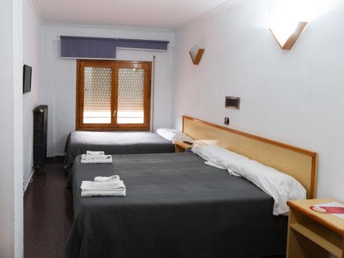 博尔哈Hostal Gabás的一间设有两张床铺和毛巾的房间