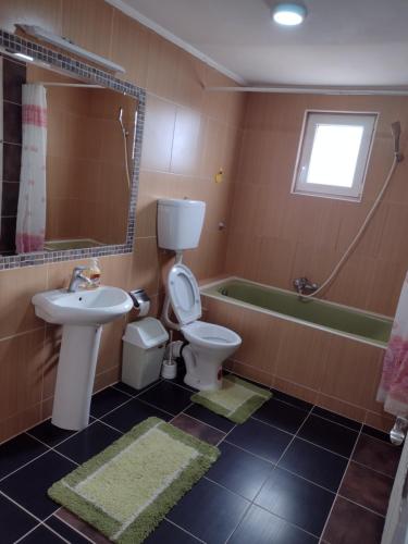 贝拉茨尔克瓦Ćane Rooms的浴室配有卫生间、盥洗盆和浴缸。
