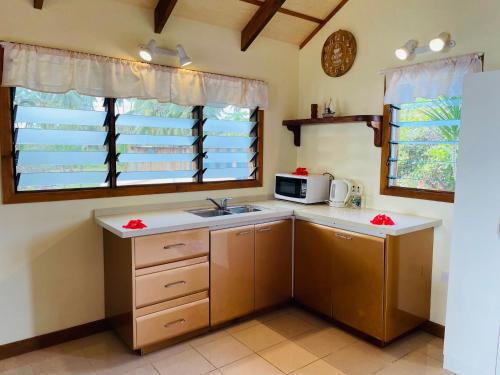 阿鲁坦加Tavake Villa的厨房配有水槽和微波炉