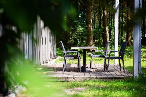索尔陶Ferienparadies Mühlenbach的草地上的两把椅子和一张桌子