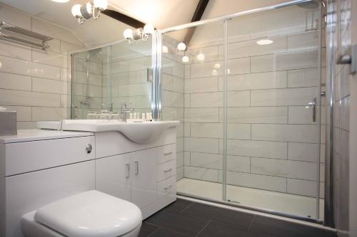 诺里奇Caistor Hall的浴室配有卫生间、盥洗盆和淋浴。