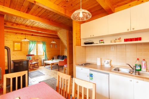 扎布利亚克Family lux Apartments的小木屋内的厨房和客厅
