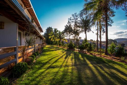 蒙蒂锡昂Guarany Eco Resort的棕榈树庭院和房屋