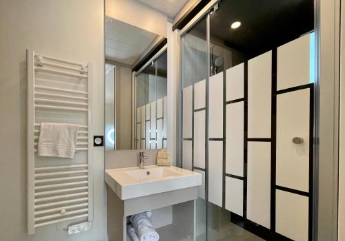 翁德尔Airial du Seignanx的一间带水槽和镜子的浴室