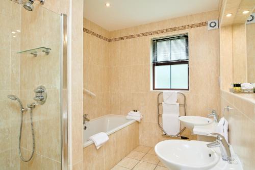 本拉提本拉缇庄园酒店的带浴缸、水槽和淋浴的浴室
