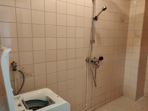 波里Yyterin valkoinen huoneisto 14A talo B 21的浴室配有淋浴和卫生间。