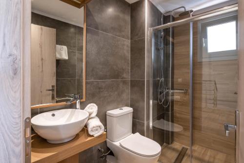 波帝卡Horizon Ionian Villas的浴室配有卫生间、盥洗盆和淋浴。