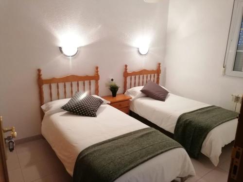 皮苏埃加河畔塞尔韦拉Albergue Cervera de Pisuerga的小型客房配有两张床,