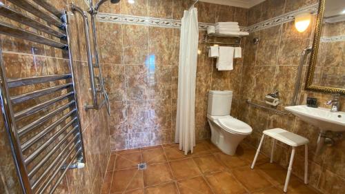 纳尔逊Grand Arden Monaco Nelson的带淋浴、卫生间和盥洗盆的浴室