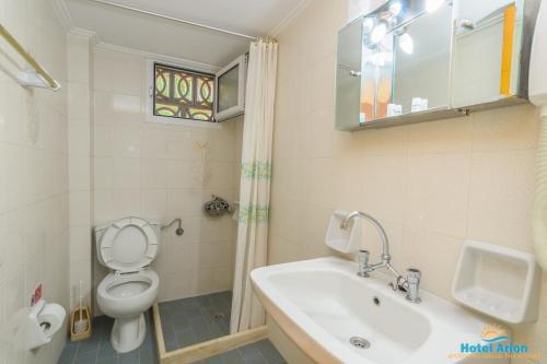 奈德里Hotel Arion的一间带卫生间和水槽的浴室