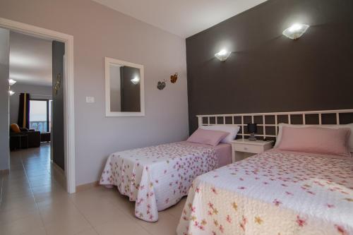 拉雷斯廷加VV Norte y Sur的一间卧室配有两张床和镜子