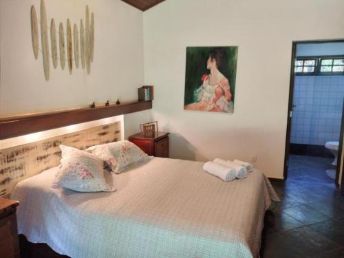 布拉干萨-保利斯塔Sítio Santo António do Agudo的一间卧室配有一张床,上面有两条毛巾