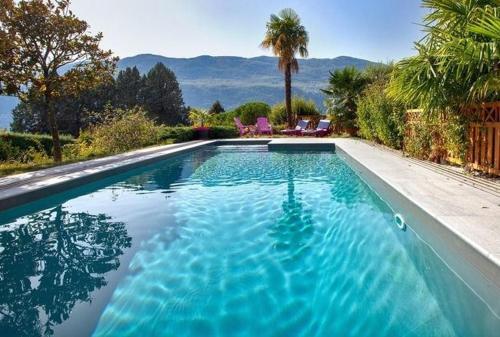 Brison-Saint-Innocent小尼斯公寓的庭院里的一个蓝色海水游泳池