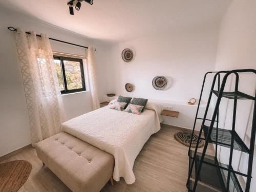 Las LedasLa Palma Luxury的小卧室设有一张床和梯子