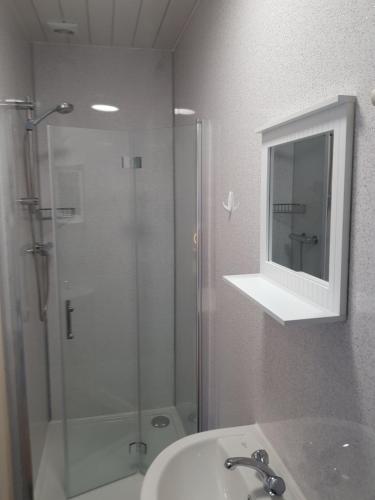 SkeabostSkeabostview Brand New Self catering的带淋浴、盥洗盆和镜子的浴室