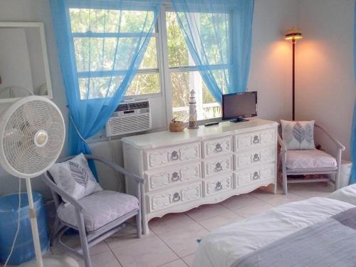 乔治镇Da Sugar House的卧室配有白色梳妆台和窗户。