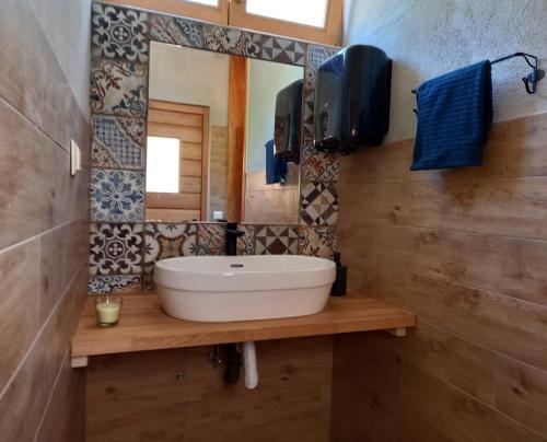 普尔维奇卢卡Mini kamp Perla的一间带水槽和镜子的浴室