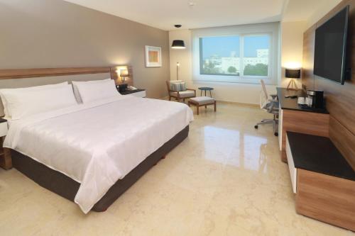 巴亚尔塔港Holiday Inn & Suites - Puerto Vallarta Marina & Golf, an IHG Hotel的一间大卧室,配有一张大床和一台电视