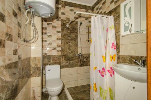 瓦尔纳Apartment Sanik的浴室配有卫生间、盥洗盆和淋浴。