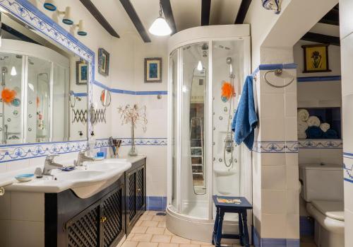 阿尔玛格鲁La Casa del Obispo的一间带水槽和淋浴的浴室