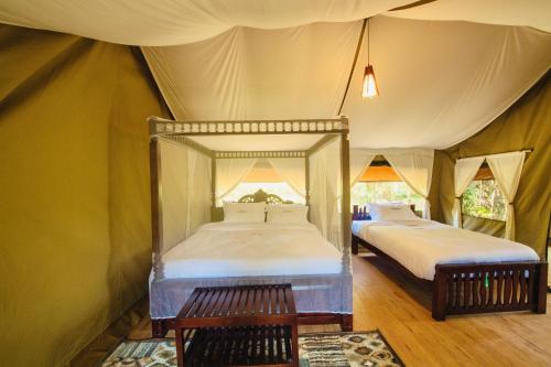 NarokLorian safari camp limited的一间帐篷内带两张床的卧室