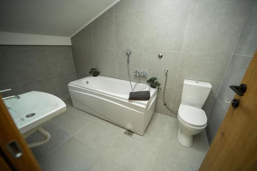 贝尔格莱德Hotel GardeNN的带浴缸、卫生间和盥洗盆的浴室