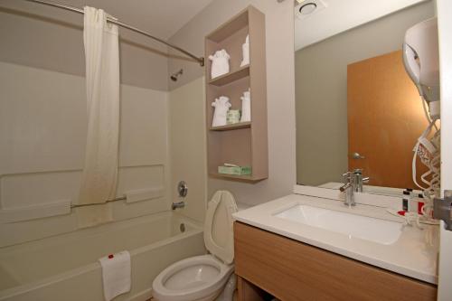 格林斯伯勒格林斯伯勒温德姆麦克罗特旅馆的浴室配有盥洗盆、卫生间和浴缸。