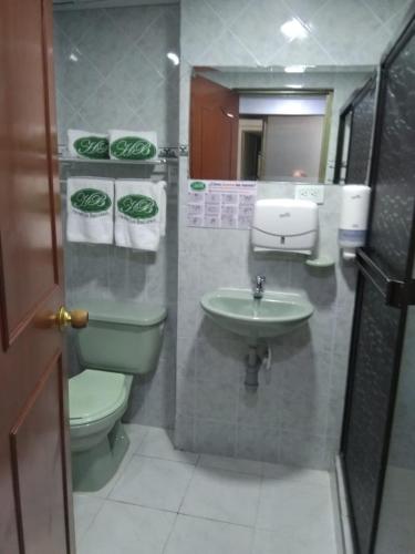 波哥大HOTEL LOS BALCONES的一间带卫生间和水槽的浴室