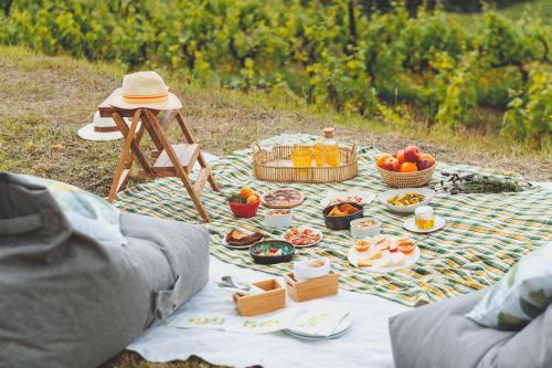 São Cristóvão do DouroCasa do Arco by Douro Exclusive的野餐毯,带食物和食物篮子