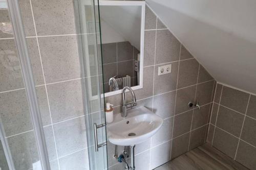 WeimarFerienwohnung/Monteurwohnung Alte Garage的一间带水槽和淋浴的浴室